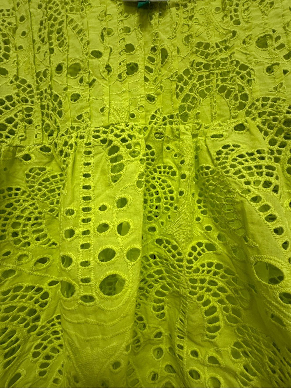 Farm Rio Richelieu Neon Lime Eyelet Crochet Flutter Sleeve Top M - Picture 5 of 7